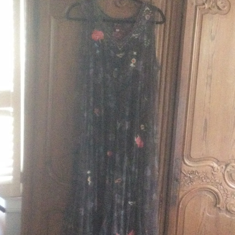 2pc (embroidered mesh) and black knit slip full length dress